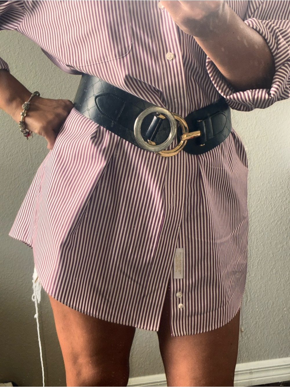 bebe Elastic Waist Belt with Gold and Silver Hook Buckle